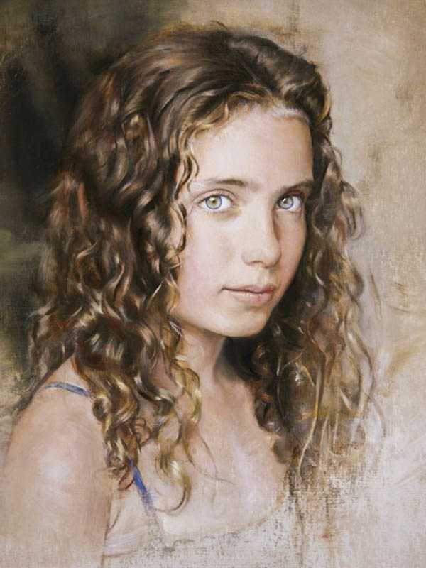 retratos al oleo de ninas Retrato al óleo de niña pintado desde fotografía